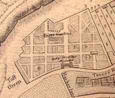 Telfords’ Nursery, Friar's Gardens, Toft Green. Detail of Chassereau's 1766 map of York, courtesy of York City Library.