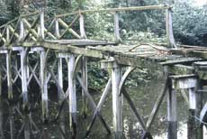 2. Photograph of the Chinese Bridge at Painshill Park before restoration, with obviously decayed and missing timbers.