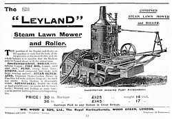 Advertisement for the Leyland Steam Lawn Mower and Roller, designed in the 1890s. Image courtesy of the Garden Museum.