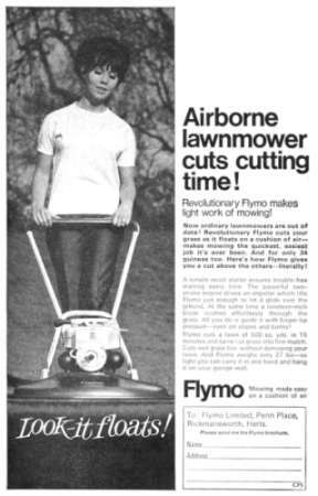 1965 advertisement for the Flymo lawnmower. Image courtesy of the Garden Museum.