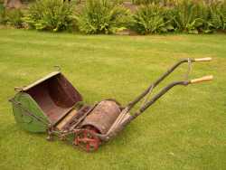 Green's 'Silens Messor' lawnmower, designed around the mid-19th century. Photograph copyright: Marilyn Elm and RHS Harlow Carr.