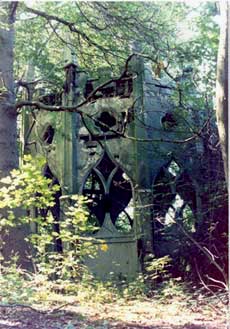 Photograph of the Gothic Temple, Painshill Park, before restoration. Copyright Painshill Park Trust.