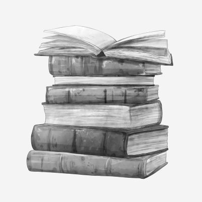 Watercolour pile of books blackandwhite