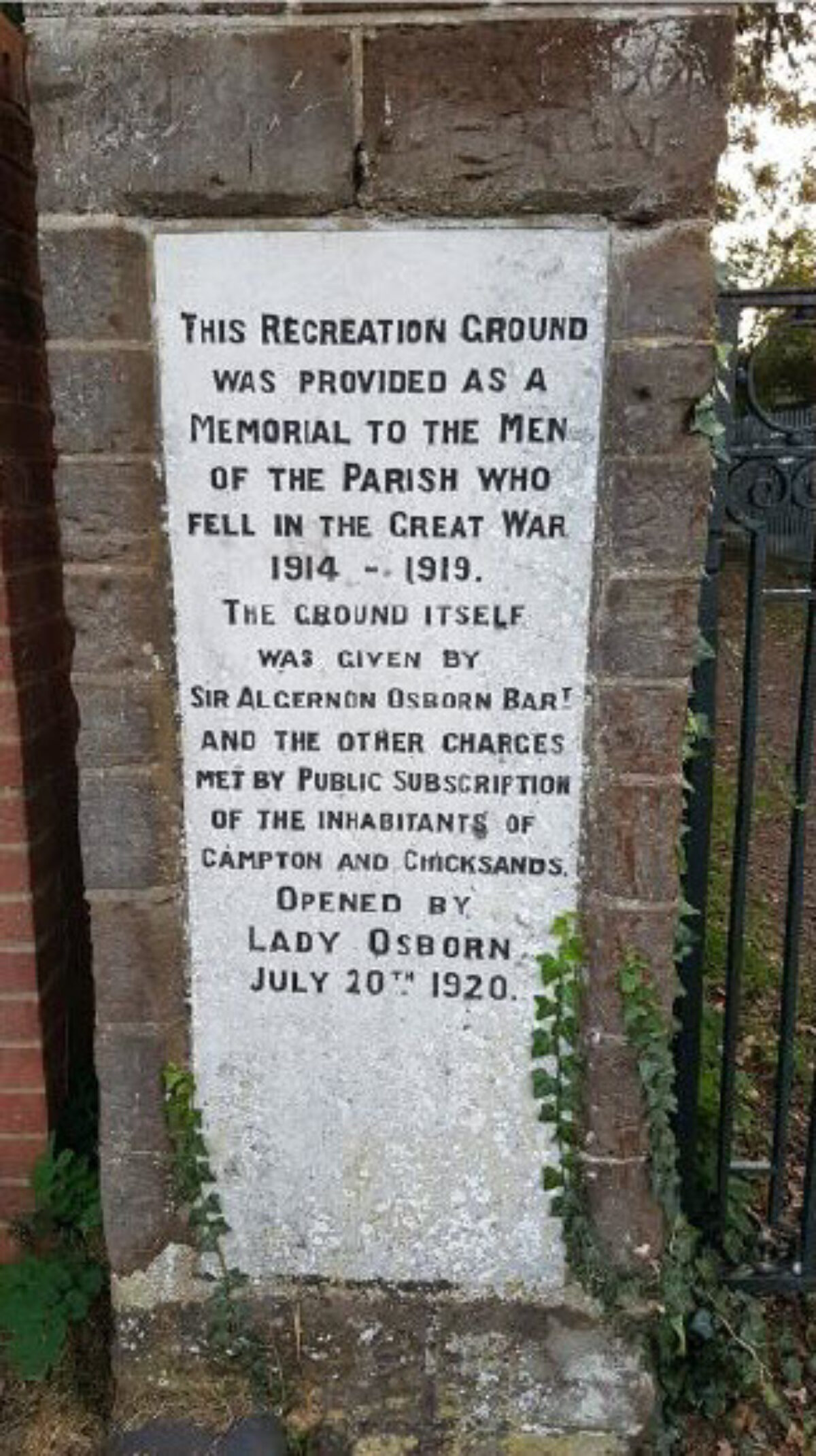 Campton memorial pillar - Left hand pillar