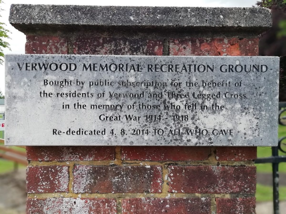 Memorial Plaque on Entrance to Memorial Playing Fields, Verwood