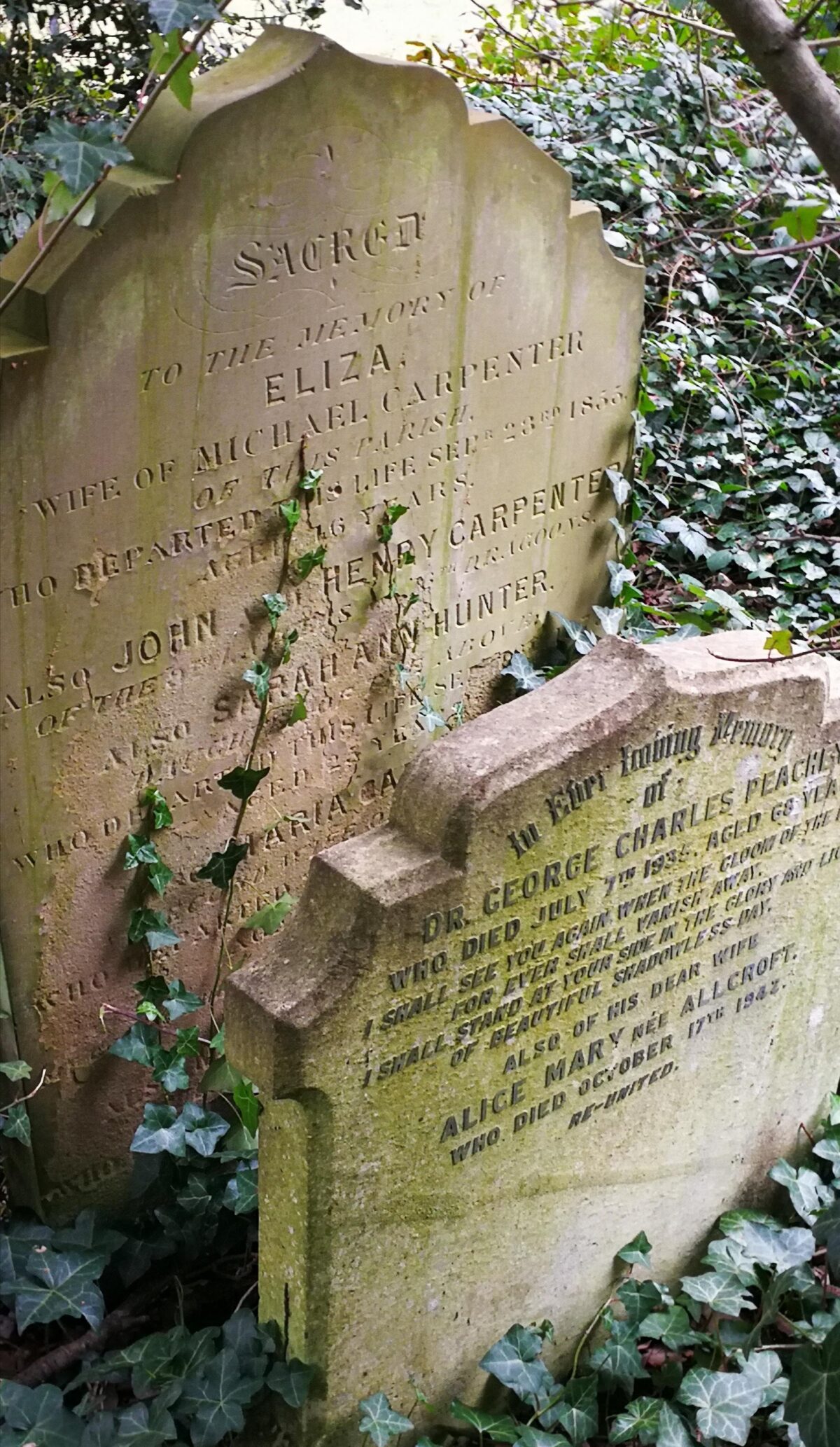Headstones Eliza Carpenter and Dr George Charles Peachey Old Barnes Cemetery
